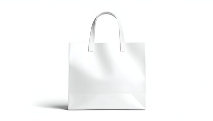 Clean white shopping bag with handles, isolated on white backdrop