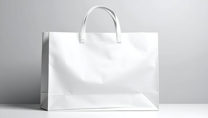 Simple white shopping bag with handles, softly lit, on a white surface