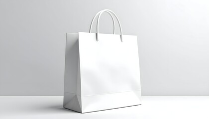 White paper bag with handles isolated against soft gray background