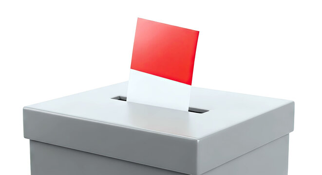 Ballot box with a red and white ballot paper