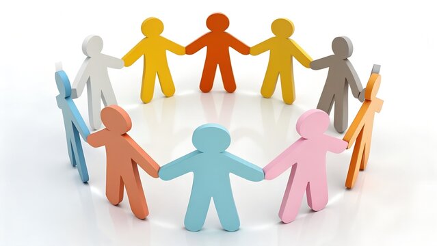 Diverse group of people holding hands in a circle, representing unity and diversity.