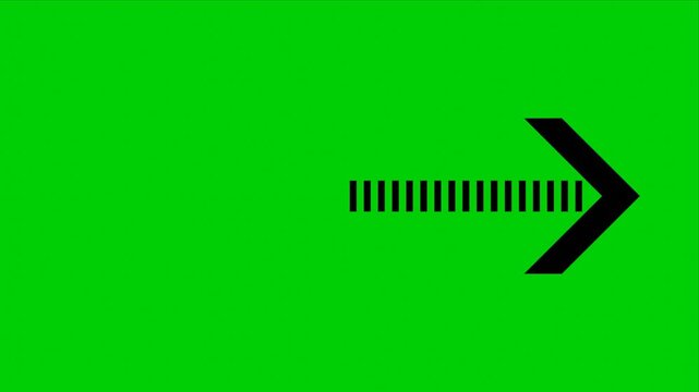 Animated black arrow with dashed tail moving forward and backward looping on green screen