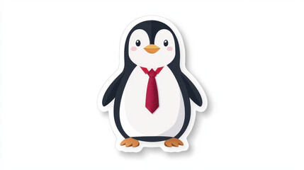 Fototapeta premium Dapper penguin wearing red tie, cute and charming, perfect for stickers or illustrations