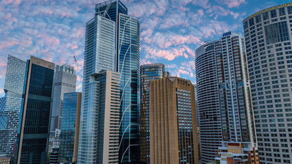 Fototapeta premium 5 February 2026 Aerial View of Sydney CBD High rise buildings on Sydney Harbour Circular Quay on a nice Summer day beautiful Sky in Sydney NSW Australia