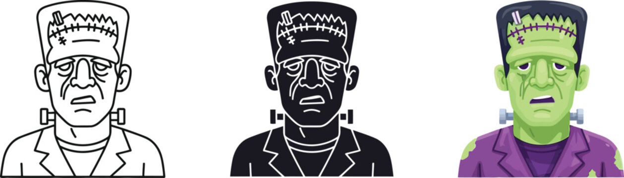 Frankenstein monster cartoon in different styles