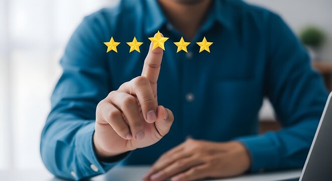 Man giving a five star rating on a laptop