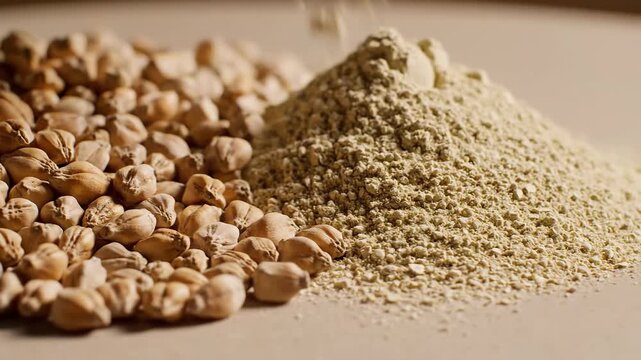 Chickpea flour and whole chickpeas, healthy ingredients for cooking and baking