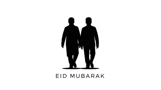 A symbolic illustration of two men walking together, reflecting companionship, forgiveness, and renewed relationships during Eid. The minimalist design makes it versatile for greeting messages and ins