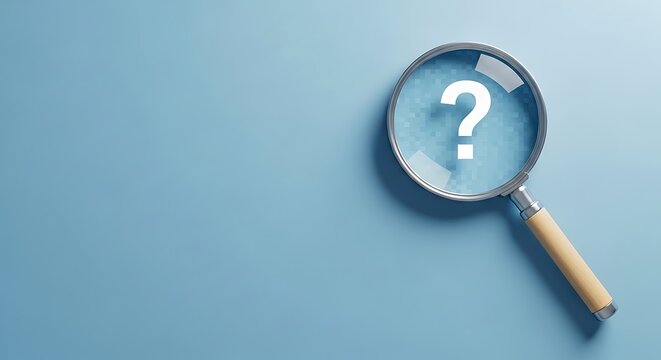 Magnifying glass with question mark on blue background