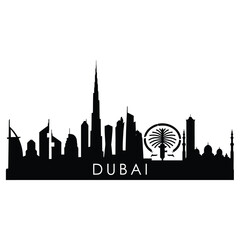 Naklejka premium A striking black silhouette of the dubai skyline featuring iconic buildings