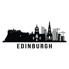 Silhouetted skyline of edinburgh scotland with city name below