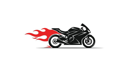 Obraz premium Sleek black motorcycle with fiery exhaust speeding across a white background.