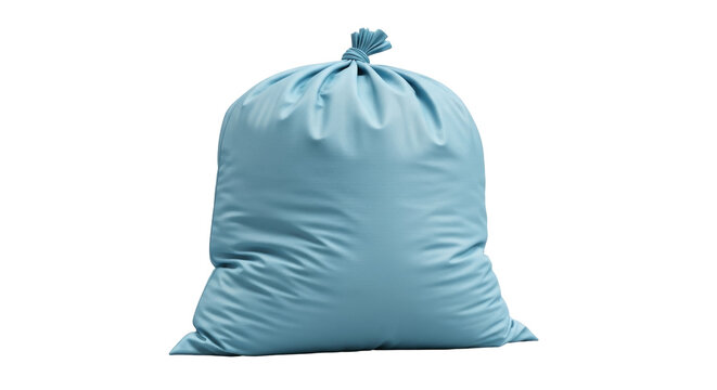 Light blue garbage bag PNG isolated on transparent background, full trash sack for waste disposal and household cleaning