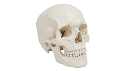 Obraz premium Human skull isolated PNG, anatomical model of cranium for medical study and Halloween decoration, on transparent background