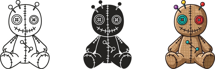 Obraz premium Set of charming voodoo dolls in different styles and colors