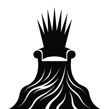 A stark black silhouette of a throne with sharp pointed backrest