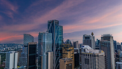 5 February 2026 Aerial View of Sydney CBD High rise buildings on Sydney Harbour Circular Quay on a nice Summer day beautiful Sky in Sydney NSW Australia