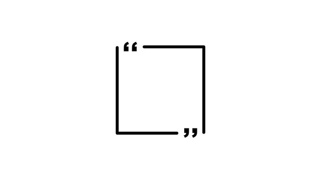 Black outline square quotation mark frame on white background quote speech bubble