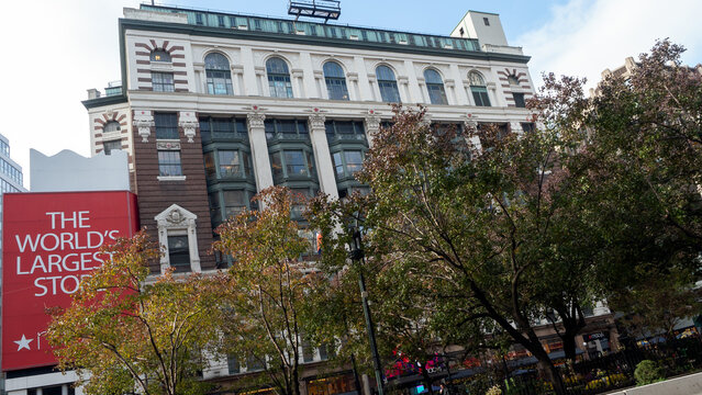 NEW YORK CITY, USA - NOVEMBER 19, 2019:  Exterior of Macy's Department Store and 34th Street District