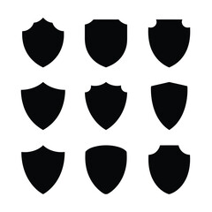 Collection of nine black shield silhouettes arranged in a grid pattern