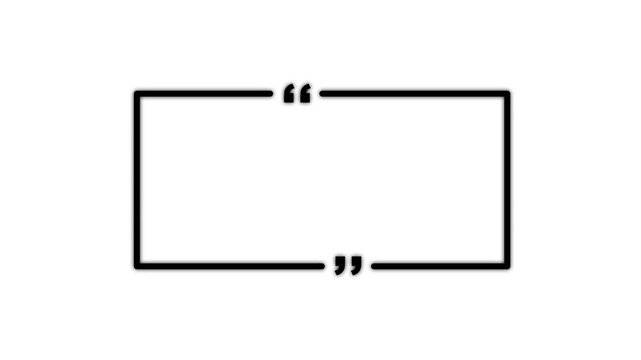 Black outline rectangular quotation mark frame with shadow on white background quote speech bubble