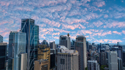 Fototapeta premium 5 February 2026 Aerial View of Sydney CBD High rise buildings on Sydney Harbour Circular Quay on a nice Summer day beautiful Sky in Sydney NSW Australia