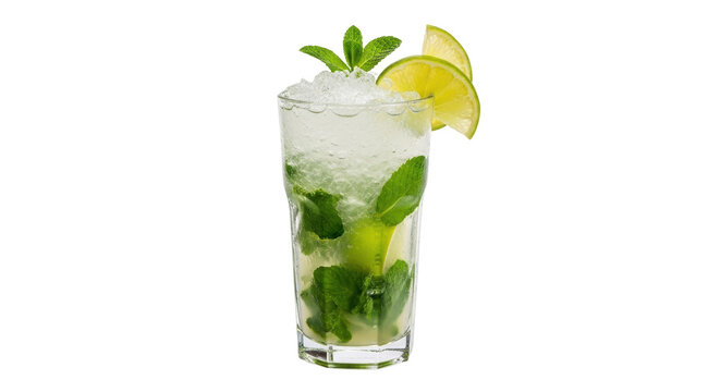 Refreshing mojito cocktail PNG isolated on transparent background, summer drink with lime and mint for party or bar menu