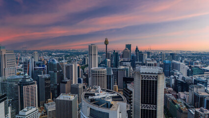 Obraz premium 5 February 2026 Aerial View of Sydney CBD High rise buildings on Sydney Harbour Circular Quay on a nice Summer day beautiful Sky in Sydney NSW Australia