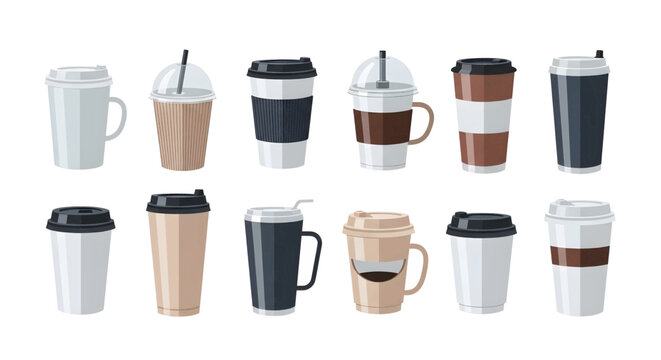 Collection of  Assorted Disposable Coffee Travel Cups.