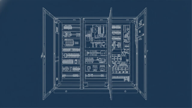 Electrical Control Panel Cabinet Blueprint Engineering Drawing Open