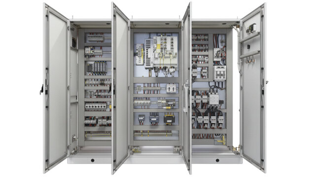 Open Electrical Control Panel Cabinet 3D Illustration
