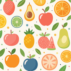 Vibrant Fruit Pattern - A Fresh Assortment of Wholesome Fruits and Leaves