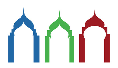 Obraz premium Colorful architectural arches in blue, green, and red