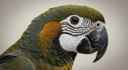 Fototapeta premium A vibrant parrot with colorful feathers and a distinctive beak is shown in a close-up portrait.