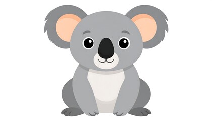 Cartoon koala, grey with large ears, sitting, white background