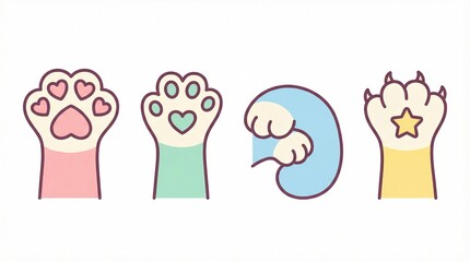 Fototapeta premium Cute Cat Paw Icon Set Flat Vector Illustration