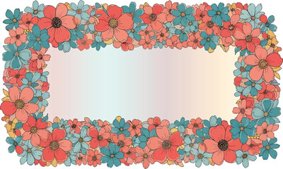 Floral Frame of Coral and Teal Flowers border.