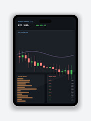 Tablet Displaying Candlestick Stock Chart with Market Trend and Trading Analytics Interface Illustration