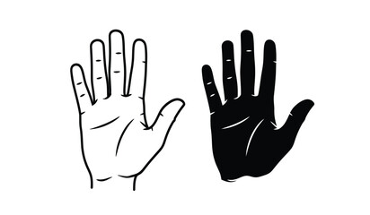 Obraz premium Black and white illustration of two hands with palms facing forward in a stop gesture