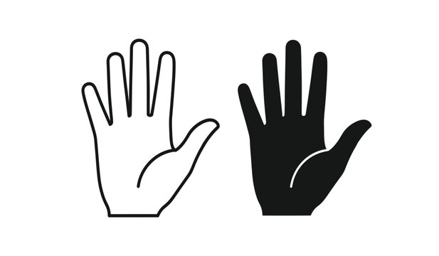 Black and white hand icons in palm and back view for various design uses