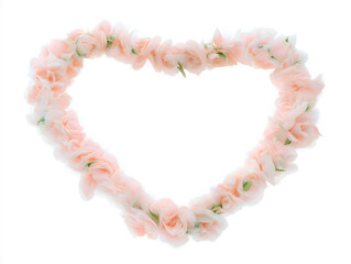 Obraz premium Heart-shaped wreath made of pink roses on a white background