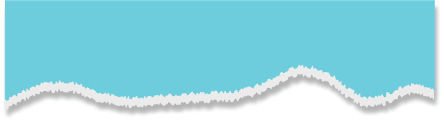 Cyan blue torn paper edge with shadow isolated on white background