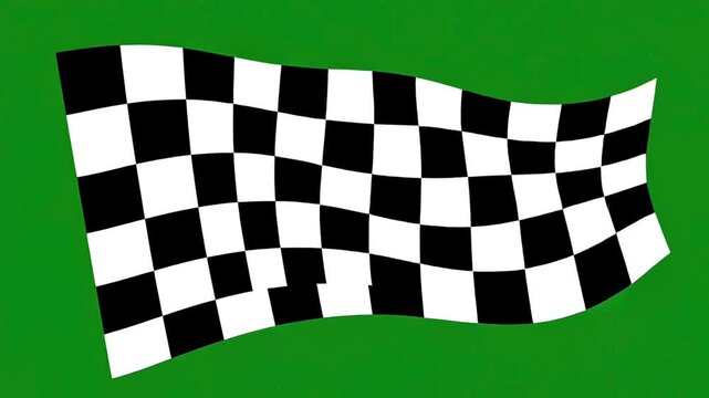 Flowing Checkered Flag Waving on Green Screen