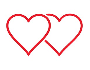 Two linked red outlined hearts, symbolizing love and connection