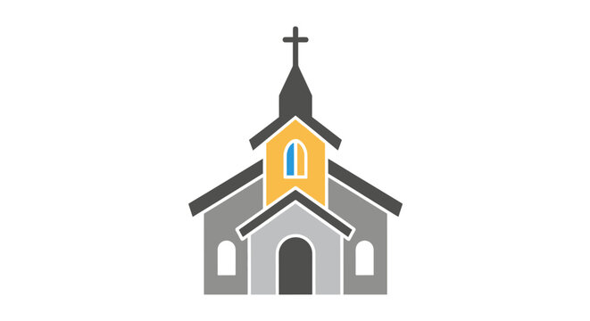 Simple vector illustration of a church building with a cross on top
