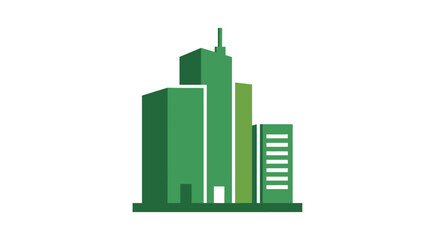 Green cityscape graphic modern buildings against white background
