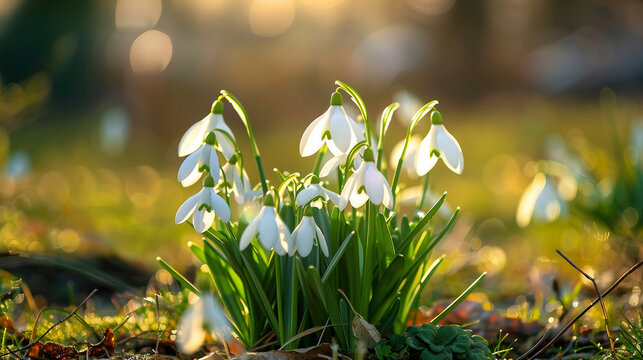 snowdrop spring flowers in the grass