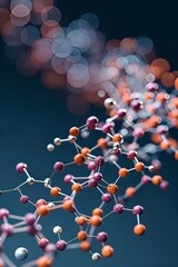 Molecular Structure Abstract Background, 3D Render of Atoms and Chemical Bonds with Bokeh Effect