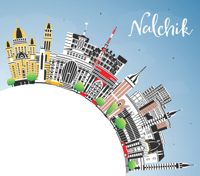 Nalchik Russia city skyline with color buildings, blue sky and copy space. Nalchik cityscape with landmarks. Travel and tourism concept with modern and historic architecture.