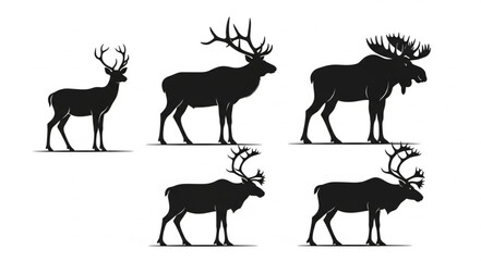 Fototapeta premium Collection of Deer and Moose Silhouettes.